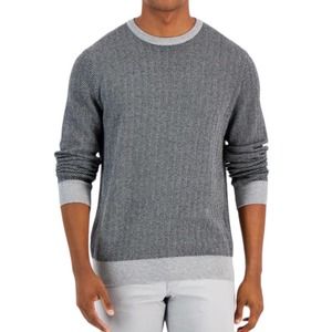 NWT Club Room Black Gray Herringbone Knit Cotton Pullover Sweater Mens Sz Large